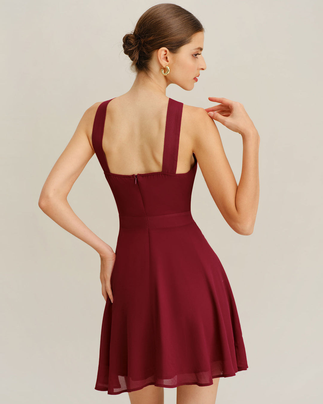 Wine Red Chiffon A-Line Sleeveless Mini Dress