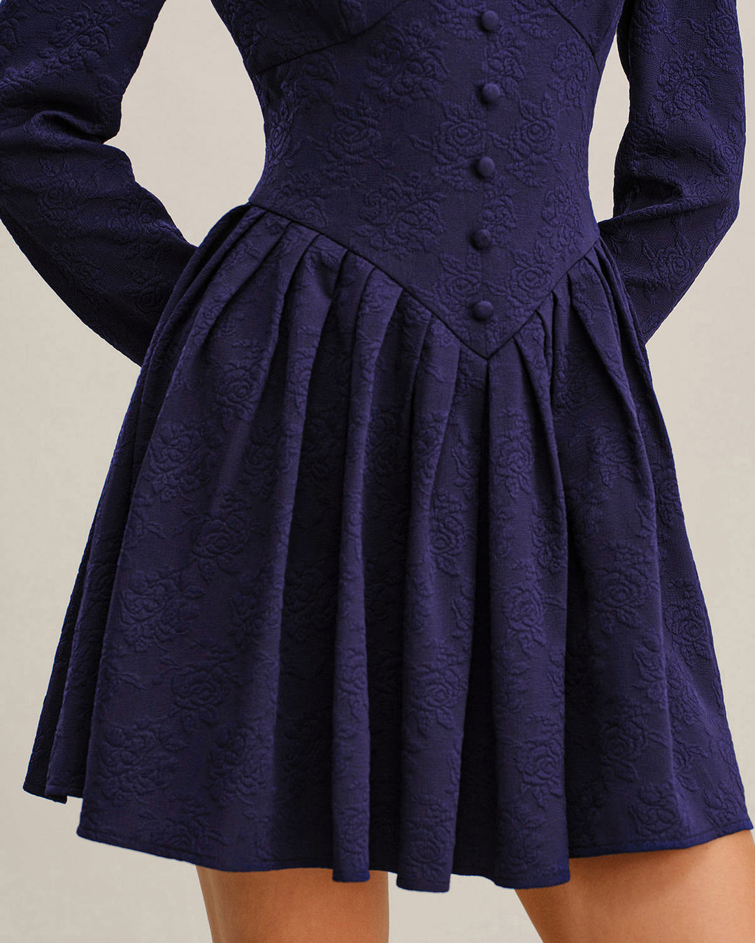 Navy V Neck Pleated Mini Dress