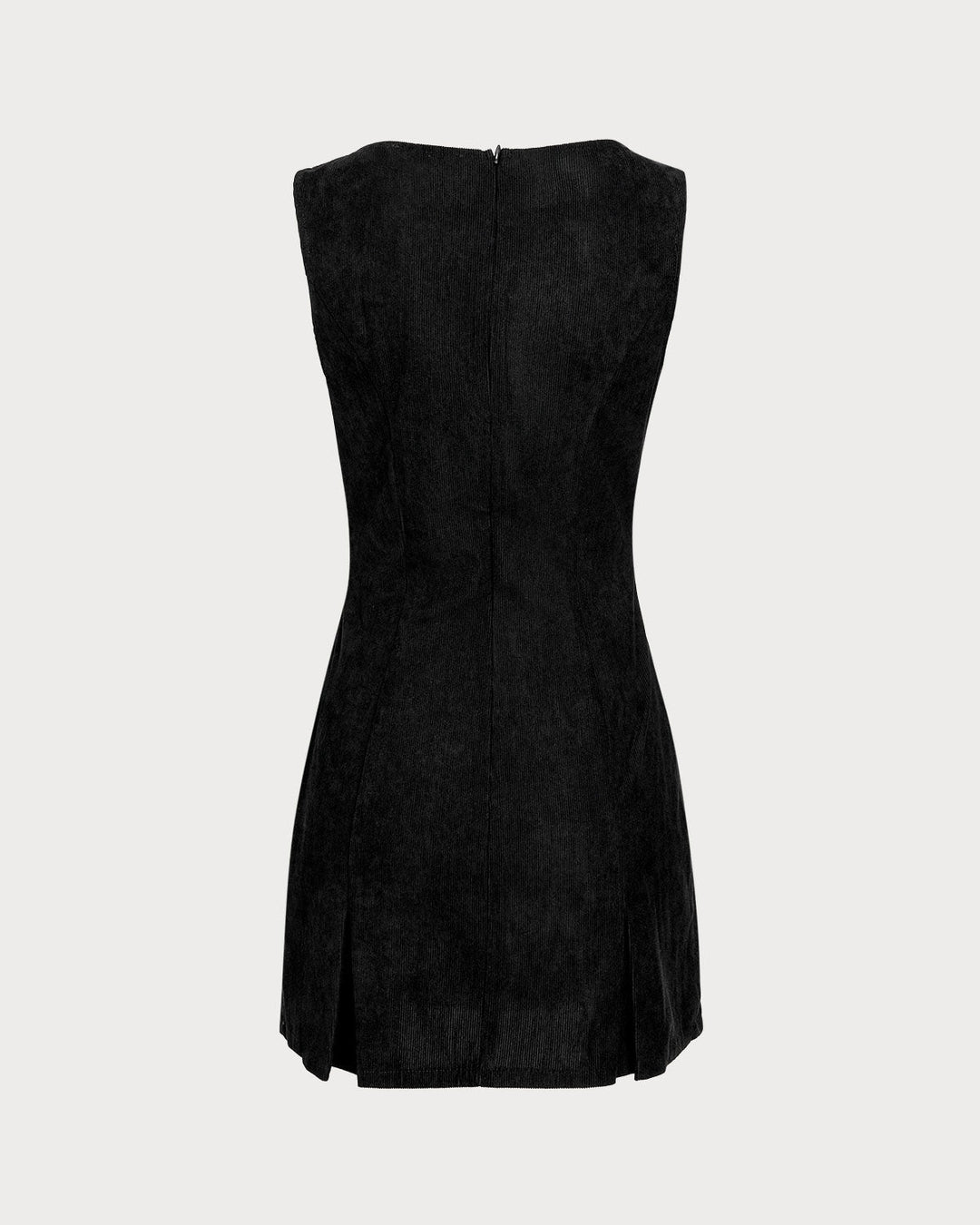 Black Boat Neck Corduroy Sleeveless Mini Dress