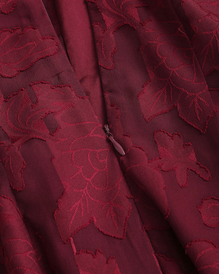 Red Jacquard Boat Neck A-Line Mini Dress