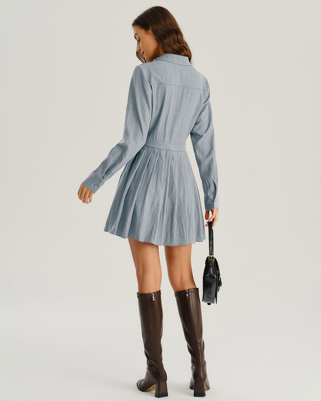 Blue Pleated A-Line Mini Dress