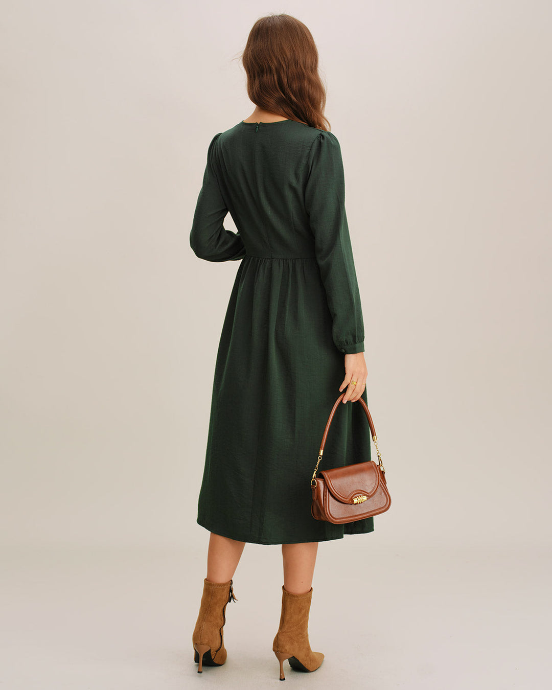 Green A-Line Pleated Midi Dress